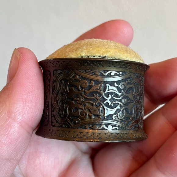 Antique Victorian Hat Pin Push Pin Cushion Bolster Pillow Brass Vanity Decor Th - Picture 3 of 6